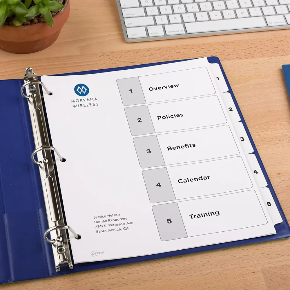 Avery Dividers<Ready Index Table of Contents Paper Dividers, 1-5 Tabs, White, 6 Sets/Pack (11821)