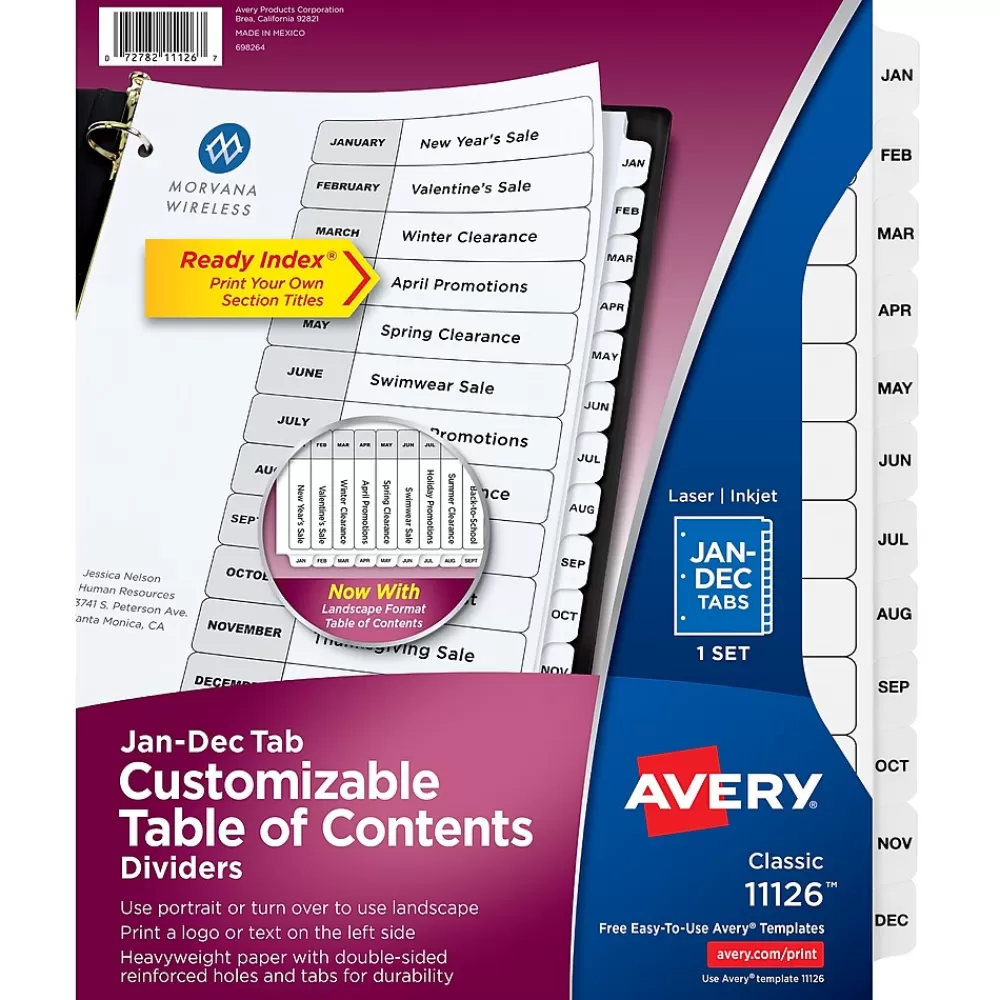 Avery Dividers<Ready Index Table of Contents Paper Dividers, Jan-Dec Tabs, White (11126)
