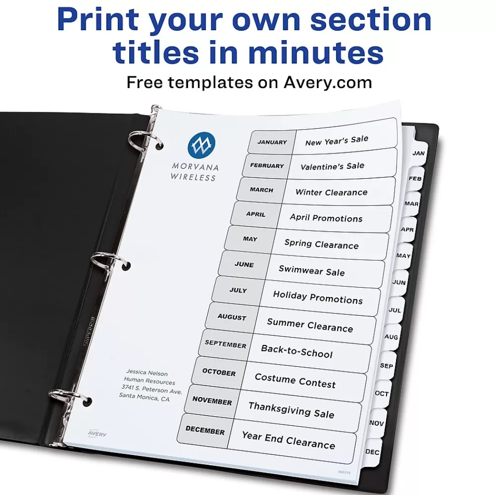 Avery Dividers<Ready Index Table of Contents Paper Dividers, Jan-Dec Tabs, White (11126)