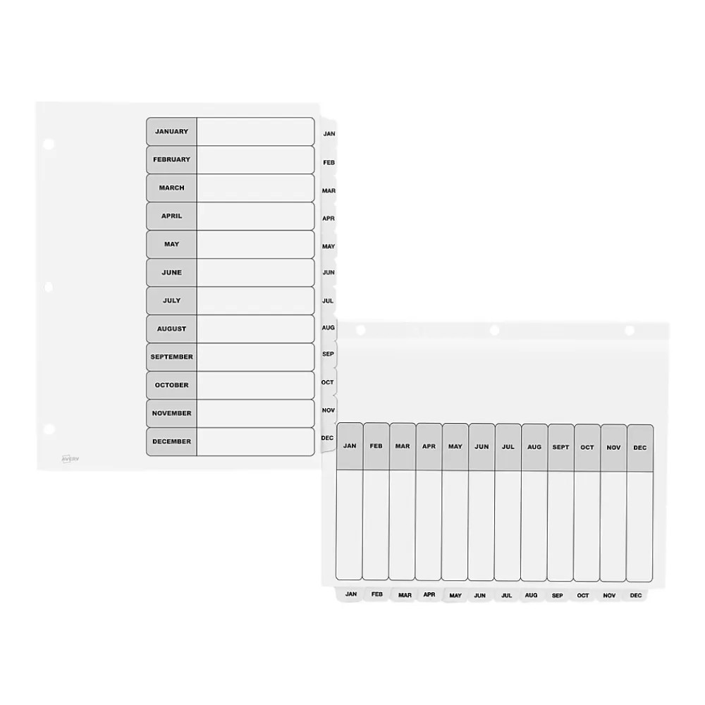 Avery Dividers<Ready Index Table of Contents Paper Dividers, Jan-Dec Tabs, White, 6 Sets/Pack (11826)