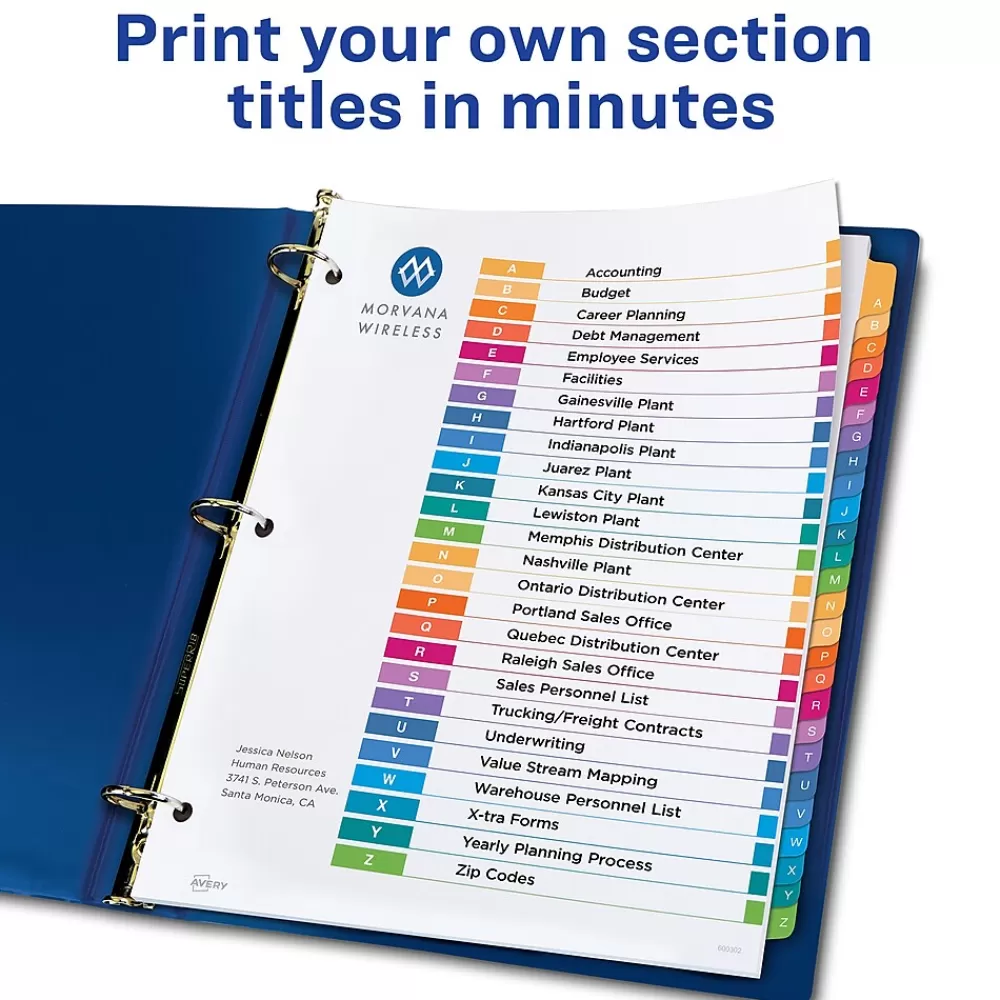 Avery Dividers<Ready Index Table of Contents Pre-Printed Paper Dividers, A-Z Tabs, Multicolor, 1 Set (11125)