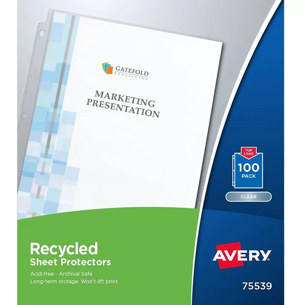 Avery Sheet Protectors<Recycled Economy Lightweight Sheet Protectors, 8-1/2" x 11", Clear, 100/Box (75539)