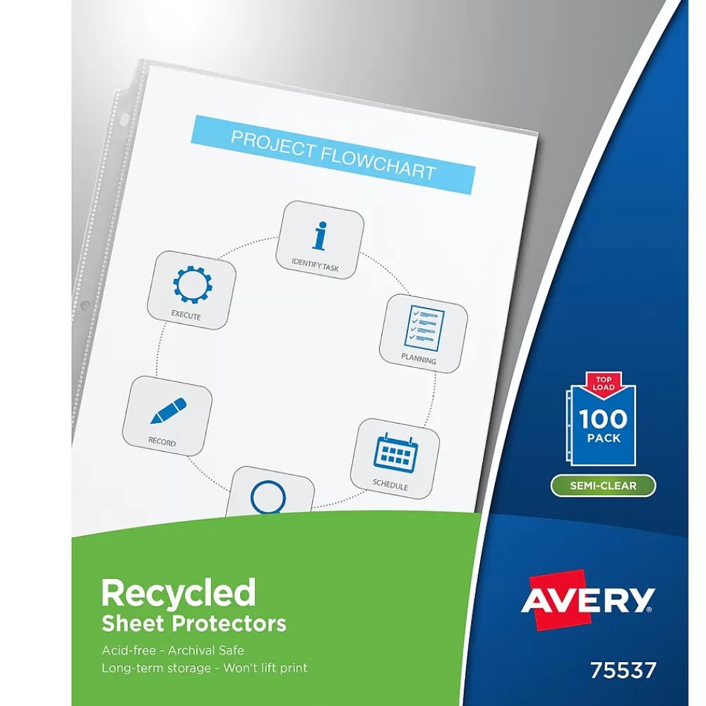 Avery Sheet Protectors<Recycled Economy Weight Sheet Protectors, 8-1/2" x 11", Semi-Clear, 100/Box (75537)