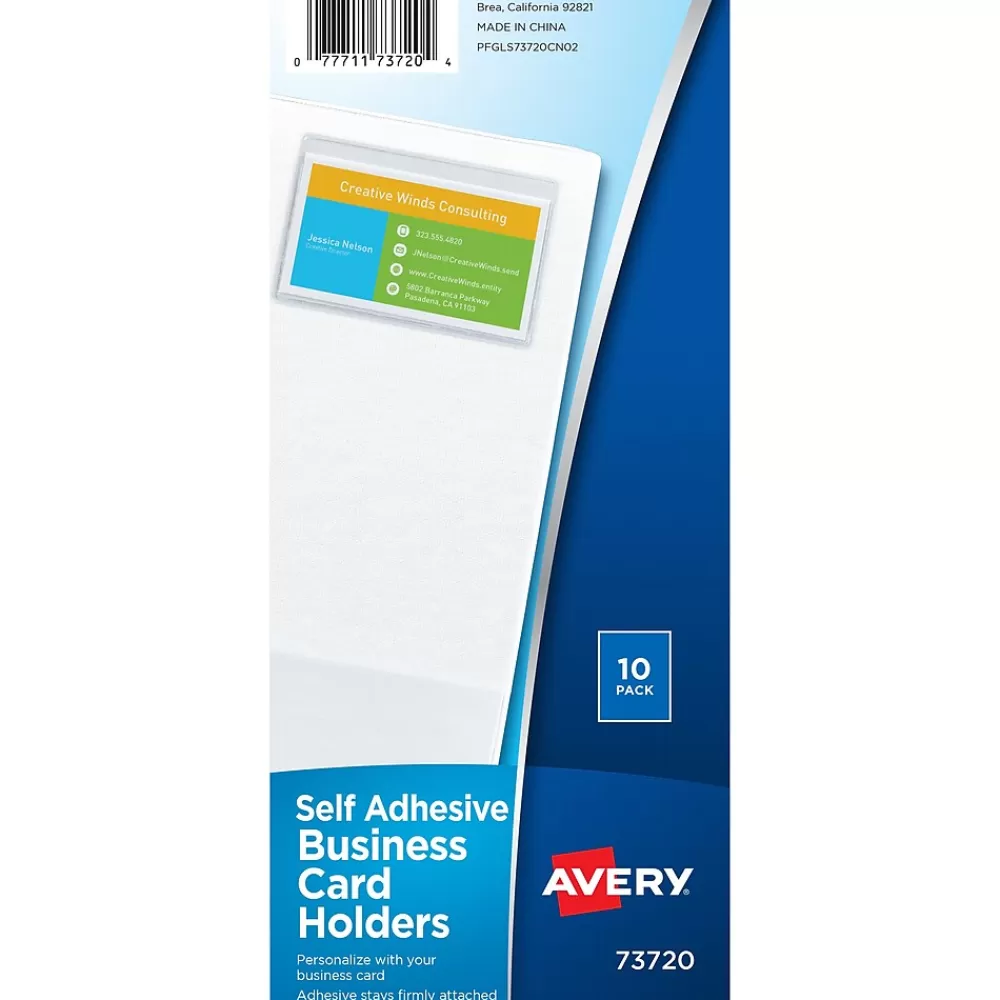 Avery Sheet Protectors<Self-Adhesive Business Card Holders, Holds 2" x 3.5" Cards, Clear, Top Loading, 10/Pack (73720)