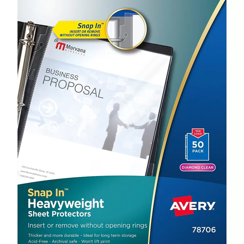 Avery Sheet Protectors<Snap-In Heavyweight Sheet Protectors, 8-1/2" x 11", Diamond Clear, 50/Box (78706)