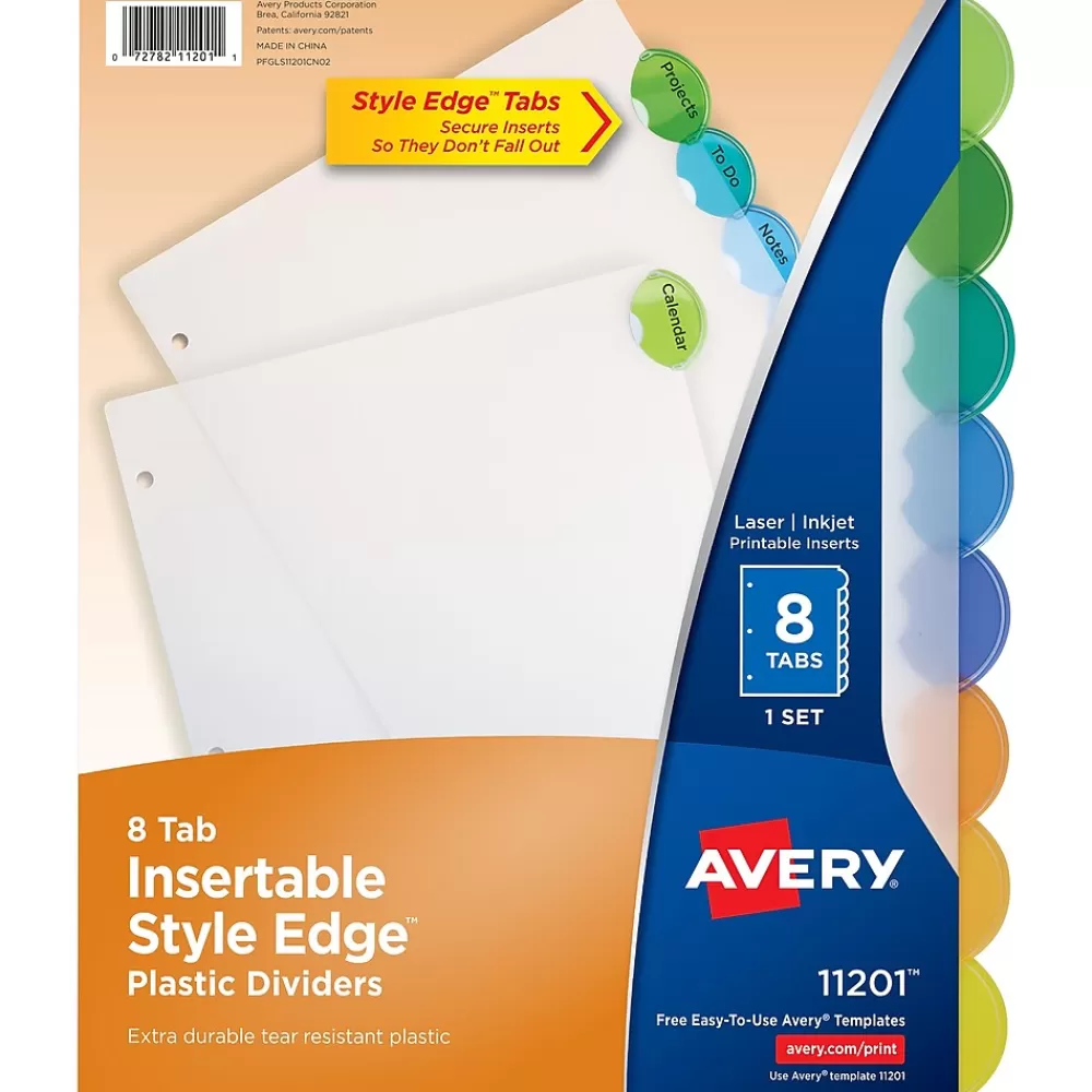 Avery Dividers<Style Edge Insertable Plastic Dividers, 8 Tab, Multicolor (11201)