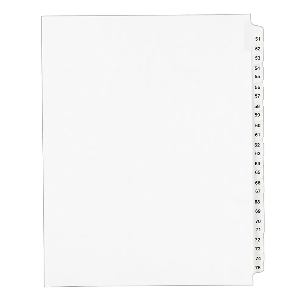 Avery Dividers<Style Numeric 51-75 Paper Dividers, 25 Tabs, White (01332)