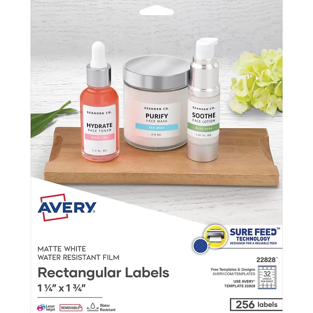 Avery Labels<Sure Feed Laser/Inkjet Durable Labels, 1.25" x 1.75", White, 256 Labels/Pack (22828)