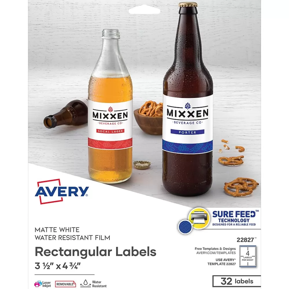 Avery Labels<Sure Feed Laser/Inkjet Durable Print-to-the-Edge Labels, 3.5" x 4.75", Satin White, 32 Labels/Pack (22827)
