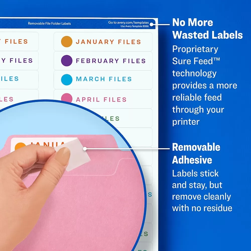 Avery Labels<Sure Feed Laser/Inkjet File Folder Labels, 2/3" x 3-7/16", White, 750 Labels/Pack (8066)