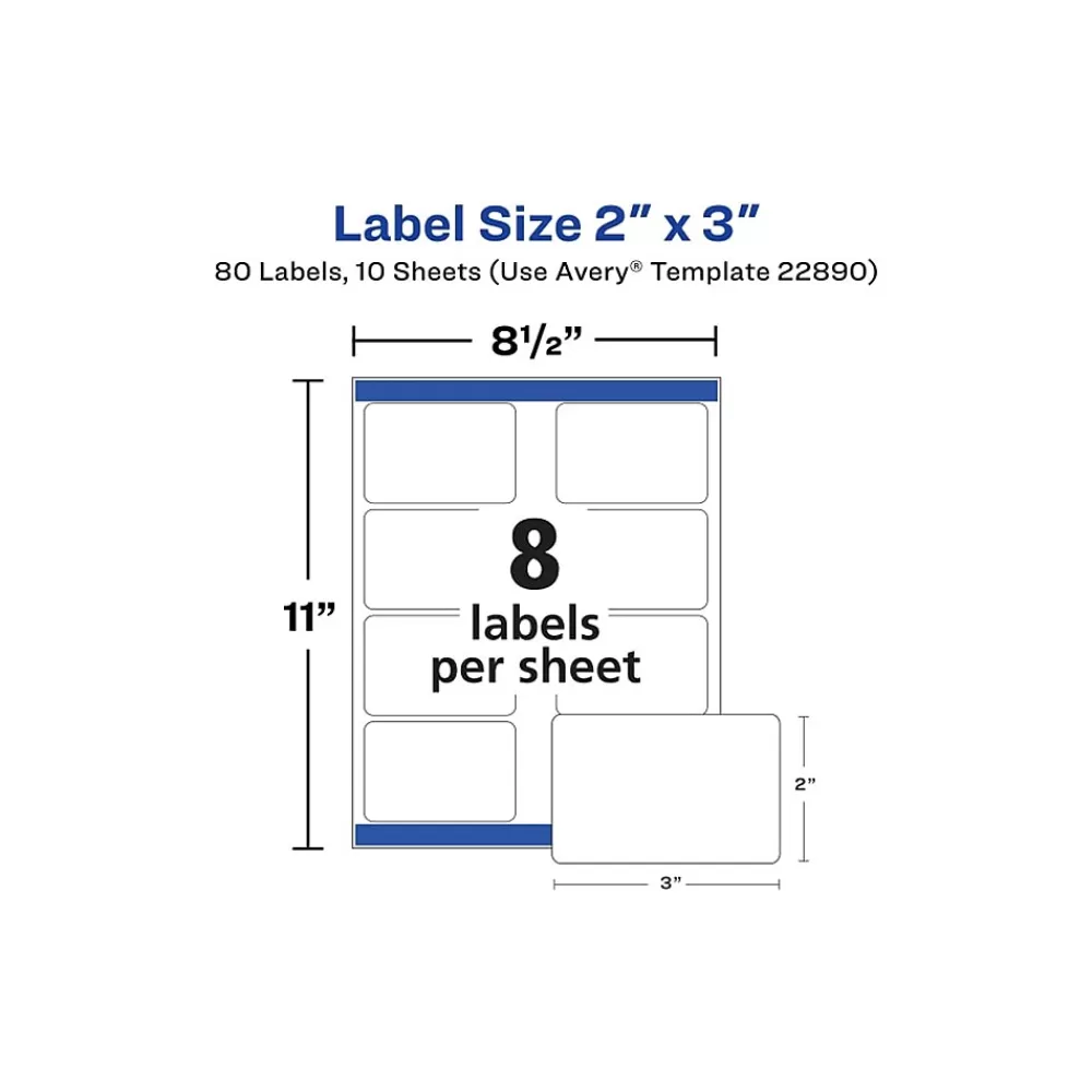 Avery Labels<Sure Feed Laser/Inkjet Rectangle Labels, 2" x 3", Glossy White, 80 Labels/Pack (22890)