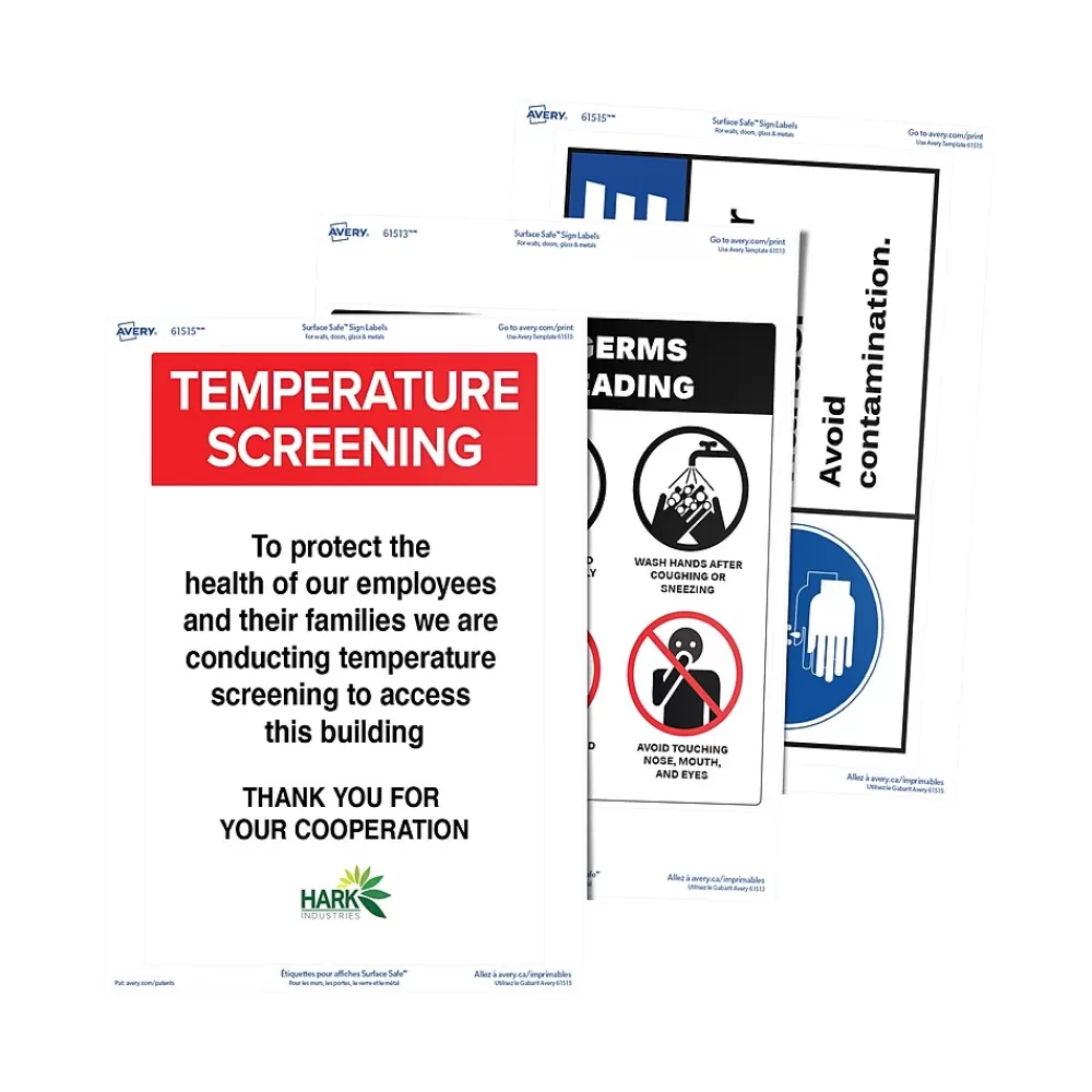 Avery Labels<Surface Safe Laser/Inkjet Label Safety Signs, 7" x 10", White, 15 Labels/Pack (61515)