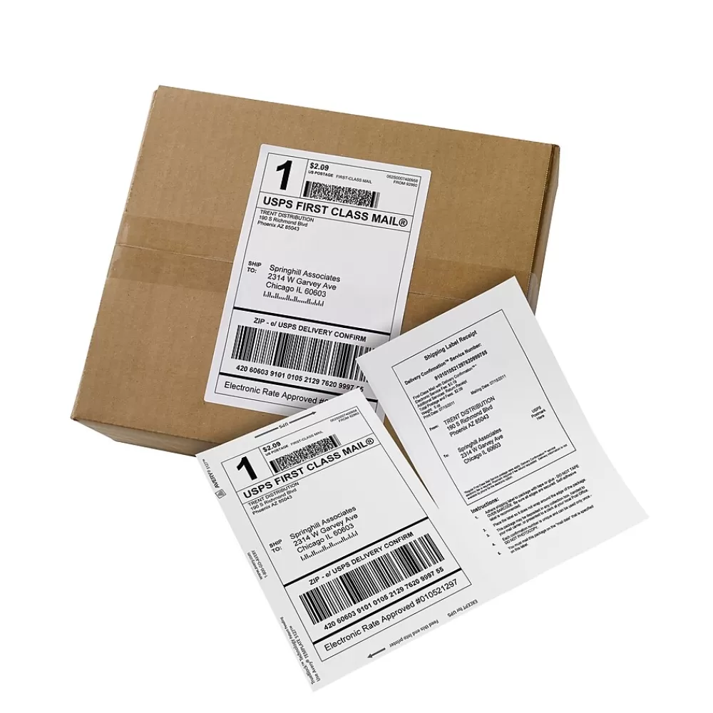 Avery Labels<TrueBlock Inkjet Shipping Labels with Paper Receipts, 5-1/16" x 7-5/8", White, 25 Labels/Pack (8127)