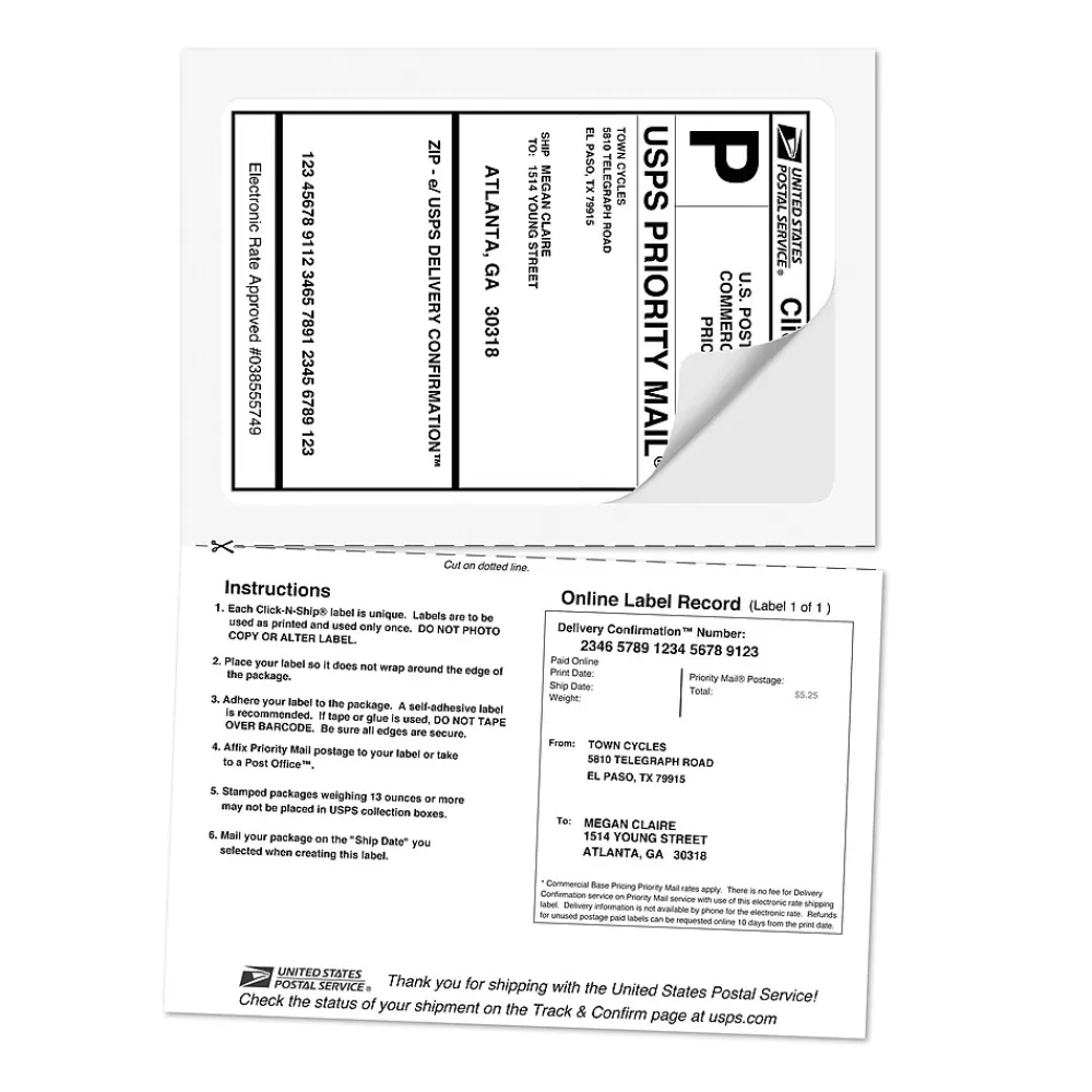 Avery Labels<TrueBlock Inkjet Shipping Labels with Paper Receipts, 5-1/16" x 7-5/8", White, 25 Labels/Pack (8127)