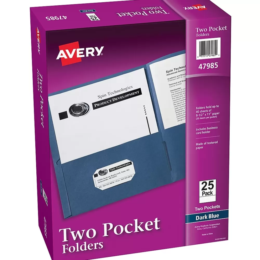 Avery Pocket Folders<Two-Pocket Folders, Dark Blue, 25/Box (47985)