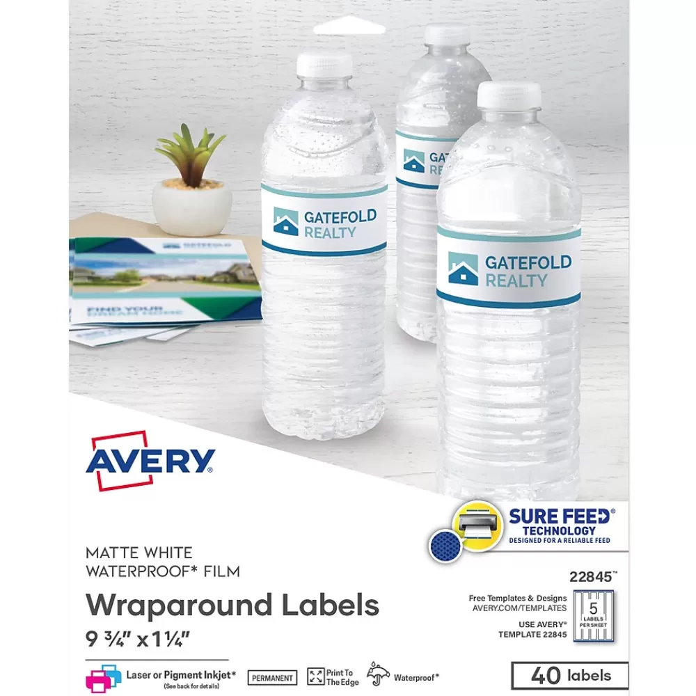 Avery Labels<Waterproof Laser/ Inkjet Wraparound Labels, 1.25" x 9.75", White, 40 Labels/Pack (22845)