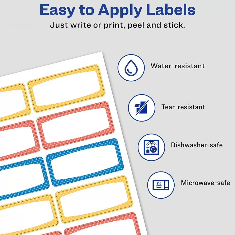 Avery Labels<Water-Resistant Laser/Inkjet ID Labels on 4" x 6" Sheets, 3/4" x 1-3/4", Assorted Border Colors, 60 Labels/Pack (41442)