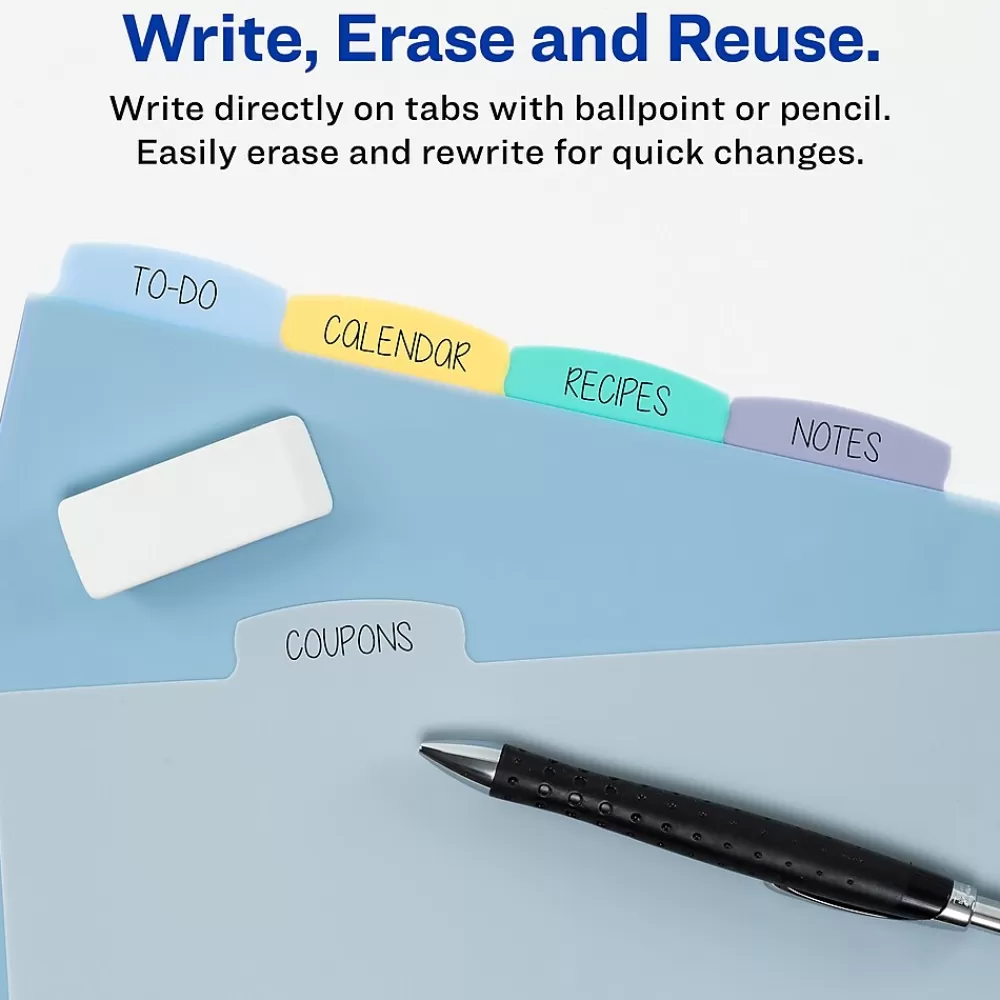 Avery Dividers<Write & Erase Plastic Mini Dividers, 5 Tabs, Multicolor (16180)