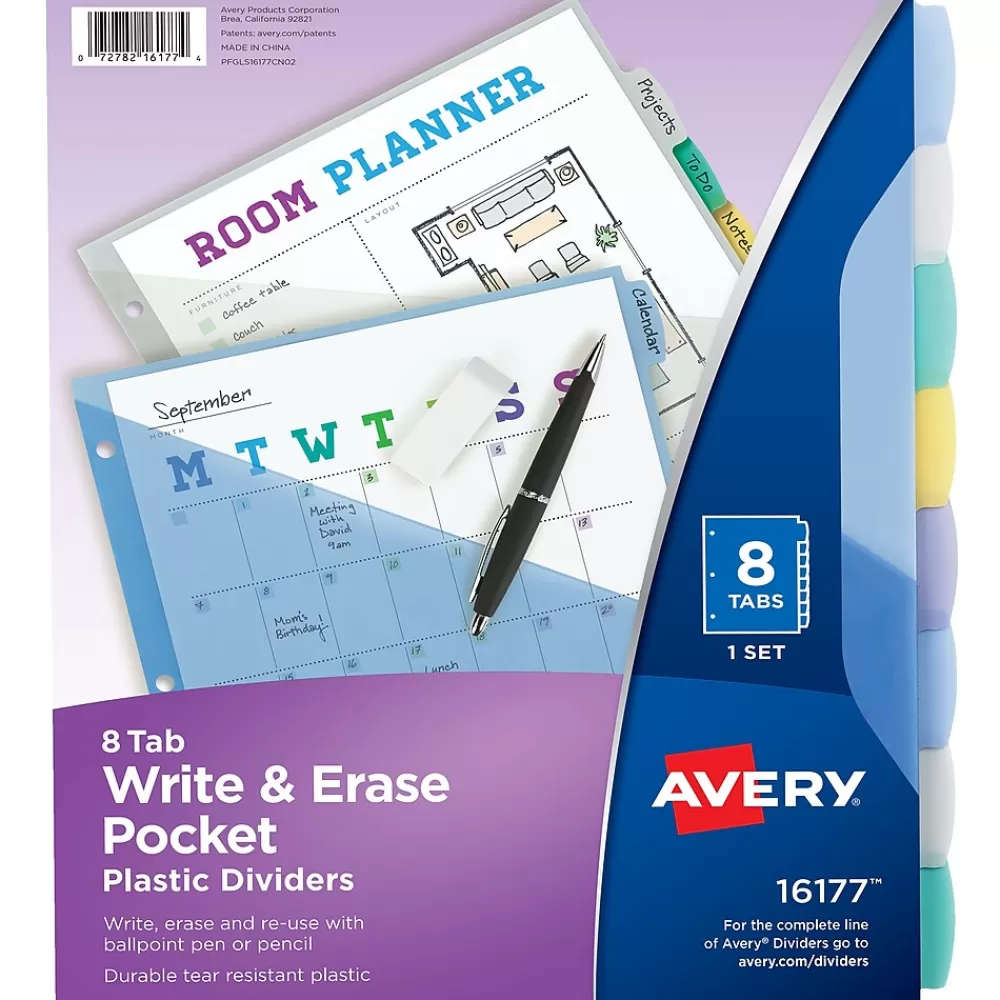 Avery Dividers<Write & Erase Pocket Plastic Dividers, 8 Tabs, Multicolor (16177)