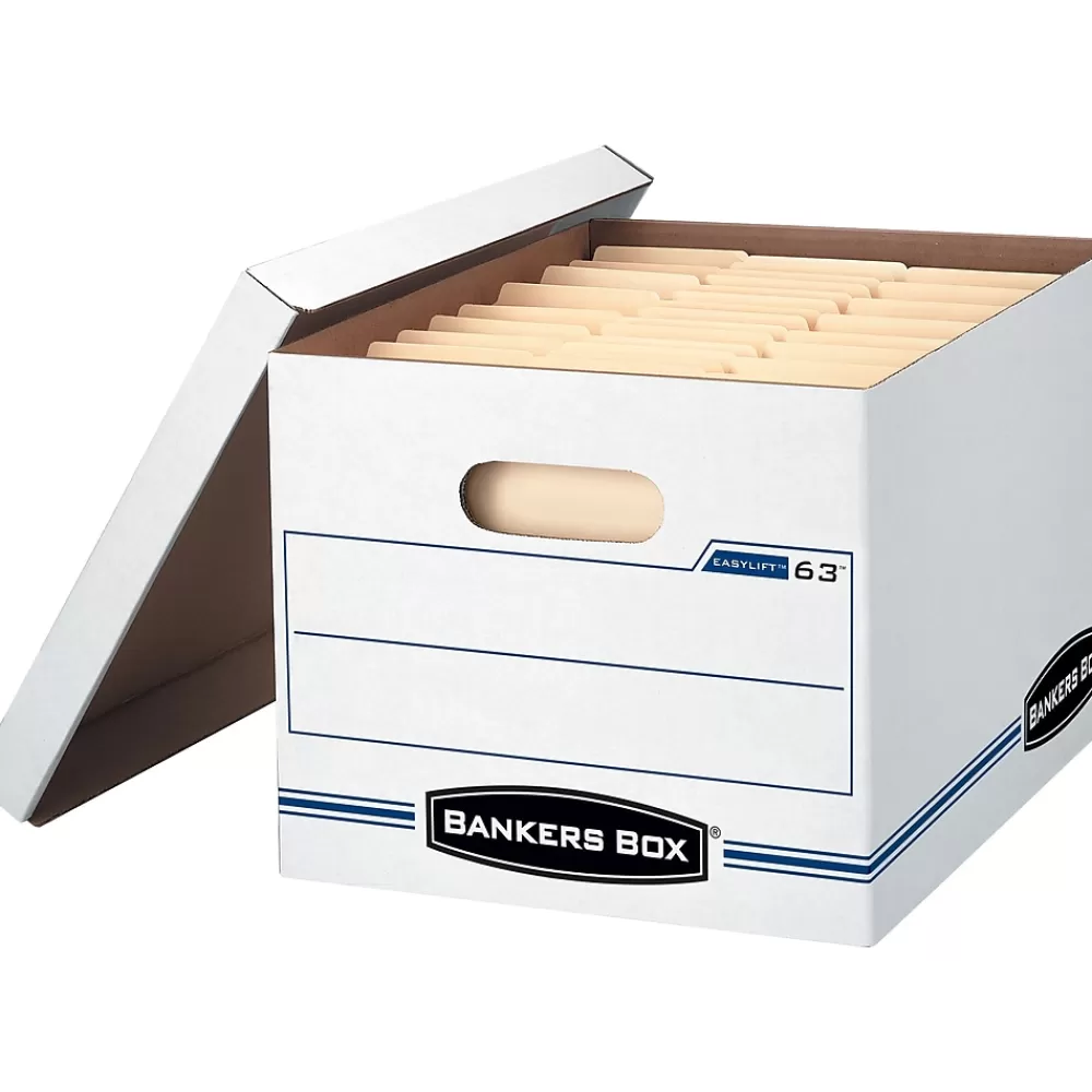 Bankers Box® File Storage<Bankers Box Easylift Corrugated File Storage Boxes, Lift-Off Lid, Letter/Letter Size, White/Blue, 12/Ct (0006301)