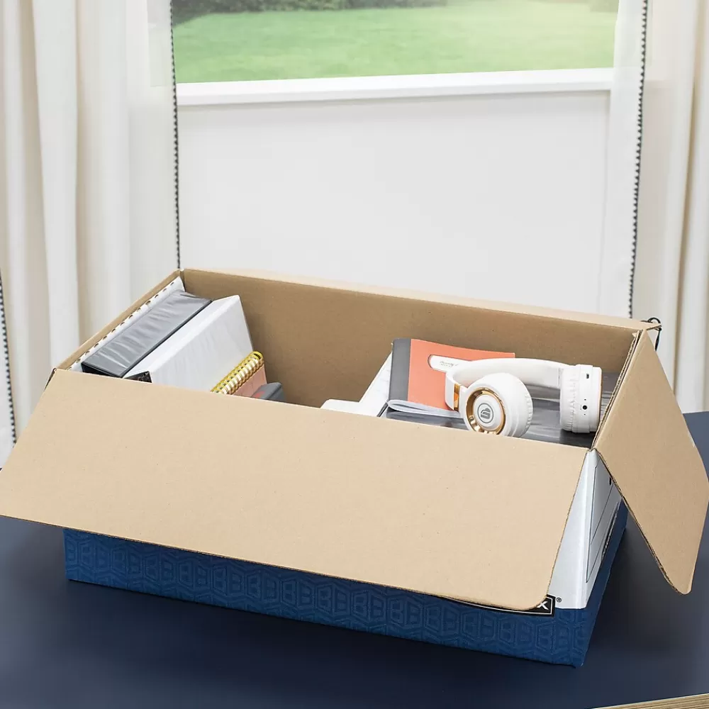 Bankers Box® File Storage<Bankers Box Heavy-Duty Corrugated File Storage Boxes, String & Button, Legal Size, White/Blue, 12/Carton (00012)
