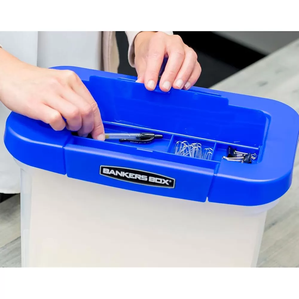 Bankers Box® File Storage<Bankers Box Heavy-Duty Plastic Portable File Storage Box, Letter Size, Blue/Clear (0086301)