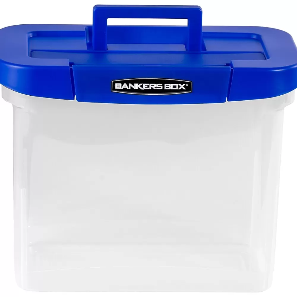 Bankers Box® File Storage<Bankers Box Heavy-Duty Plastic Portable File Storage Box, Letter Size, Blue/Clear (0086301)