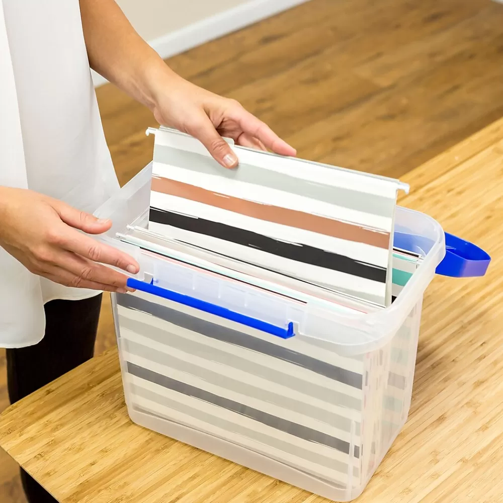 Bankers Box® File Storage<Bankers Box Heavy-Duty Plastic Portable File Storage Box, Letter Size, Blue/Clear (0086301)