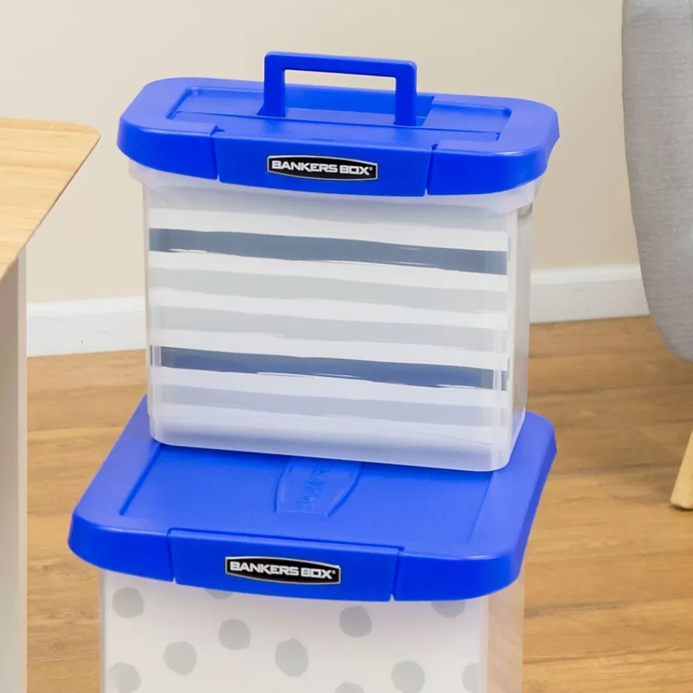 Bankers Box® File Storage<Bankers Box Heavy-Duty Plastic Portable File Storage Box, Letter Size, Blue/Clear (0086301)
