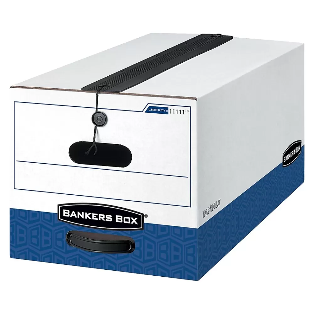 Bankers Box® File Storage<Bankers Box Liberty Plus Heavy-Duty FastFold File Storage Boxes, String & Button, Letter Size, White/Blue, 12/Carton (11111)