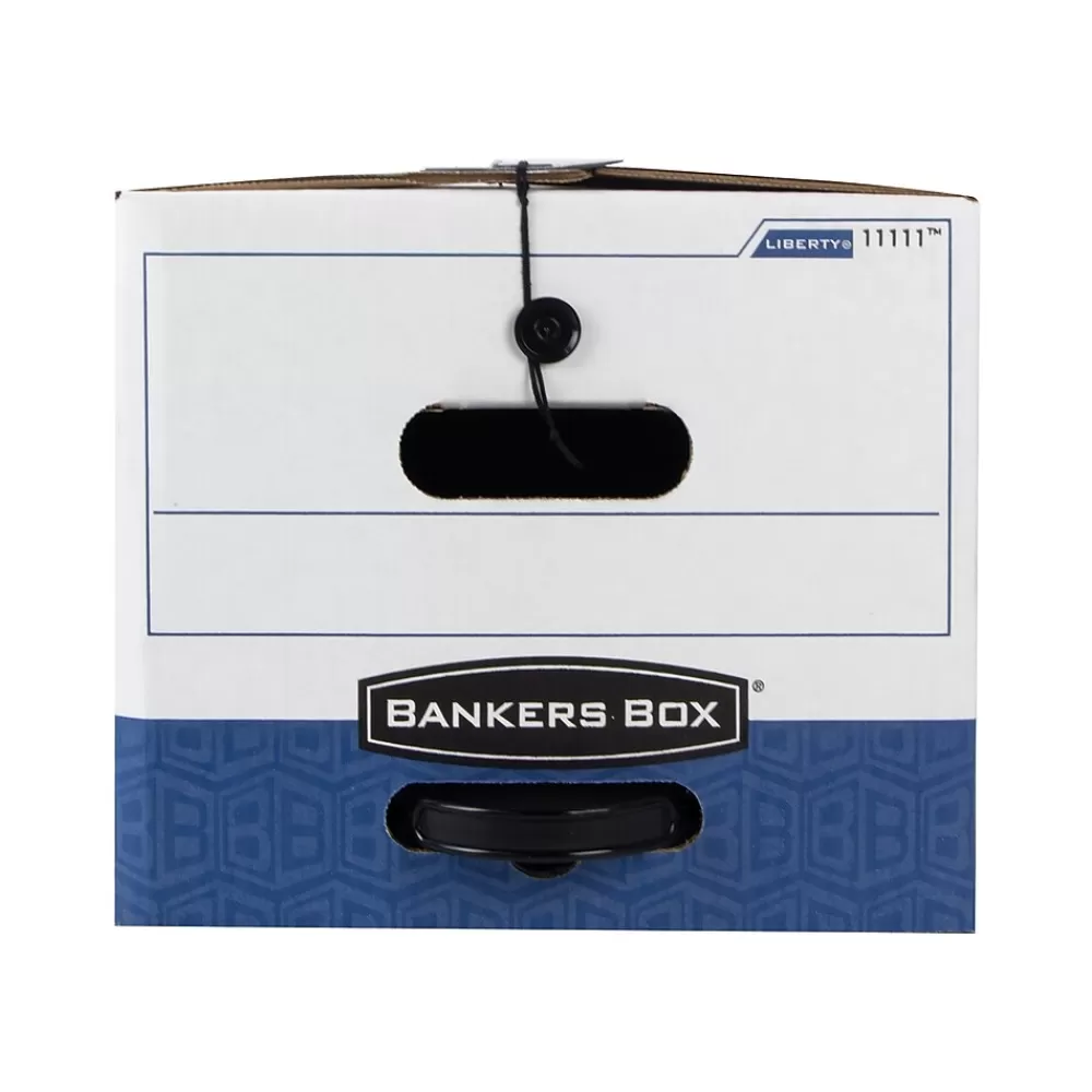 Bankers Box® File Storage<Bankers Box Liberty Plus Heavy-Duty FastFold File Storage Boxes, String & Button, Letter Size, White/Blue, 12/Carton (11111)