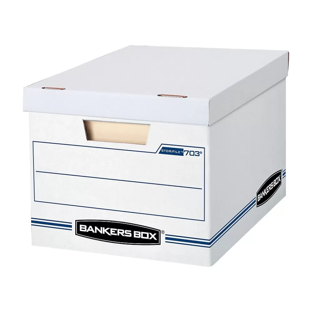 Bankers Box® File Storage<Bankers Box Stor/File 59% Recycled Corrugated File Box Lift Off Lid, Letter/Legal Size, White/Blue, 12/Carton (00703)