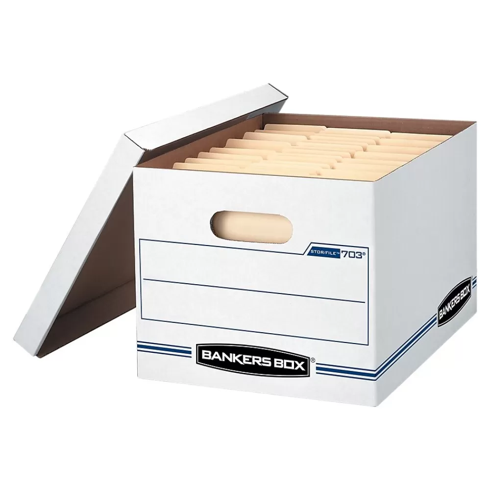 Bankers Box® File Storage<Bankers Box Stor/File 59% Recycled Corrugated File Box Lift Off Lid, Letter/Legal Size, White/Blue, 12/Carton (00703)