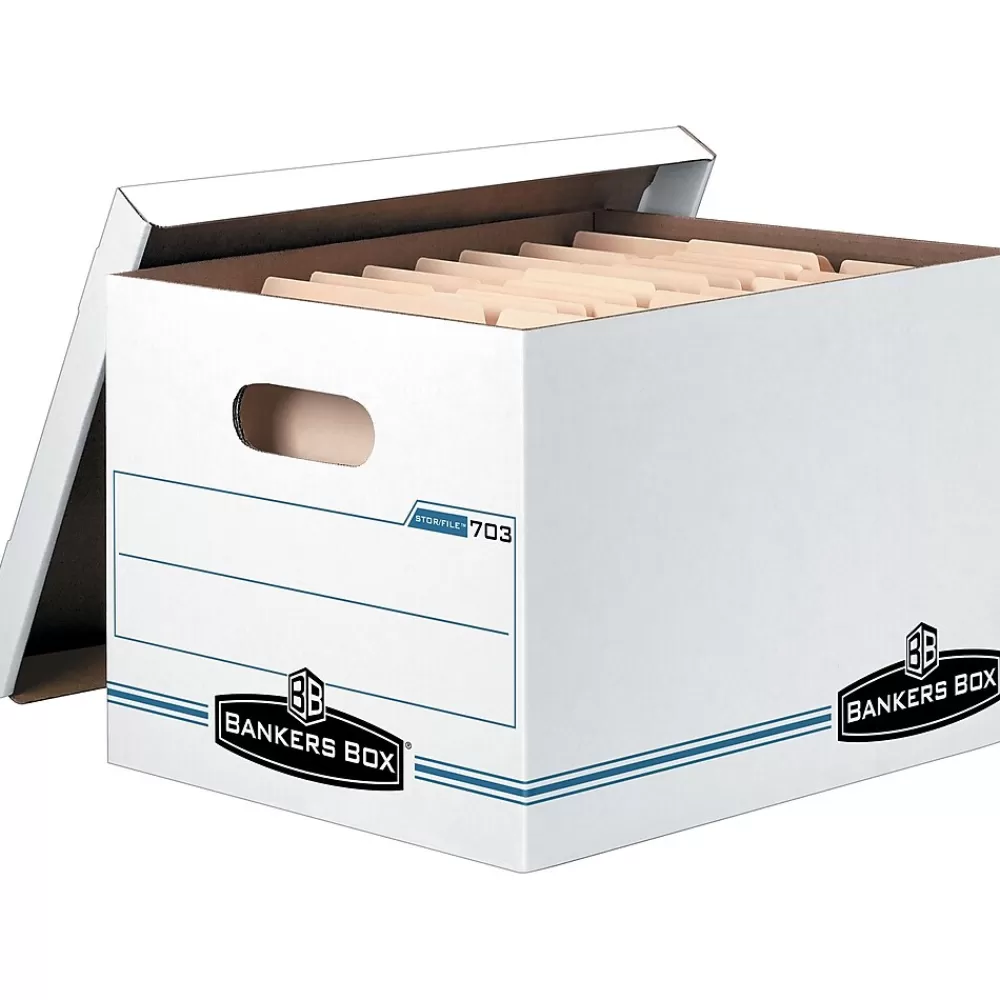 Bankers Box® File Storage<Bankers Box Stor/File 60% Recycled Corrugated File Box Lift Off Lid, Letter/Legal Size, White/Blue, 6/Pack (57036-04)