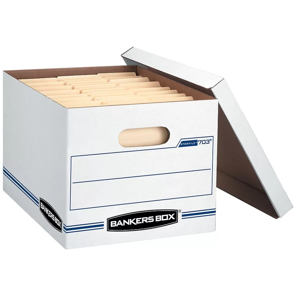 Bankers Box® File Storage<Bankers Box Stor/File 60% Recycled Corrugated File Box Lift Off Lid, Letter/Legal Size, White/Blue, 20/Pack (0070333)