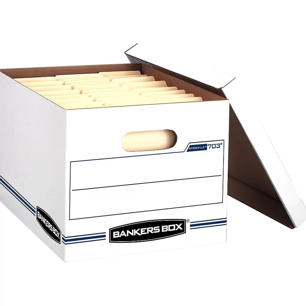 Bankers Box® File Storage<Bankers Box Stor/File 60% Recycled Corrugated File Box Lift Off Lid, Letter/Legal Size, White/Blue, 6/Pack (57036-04)