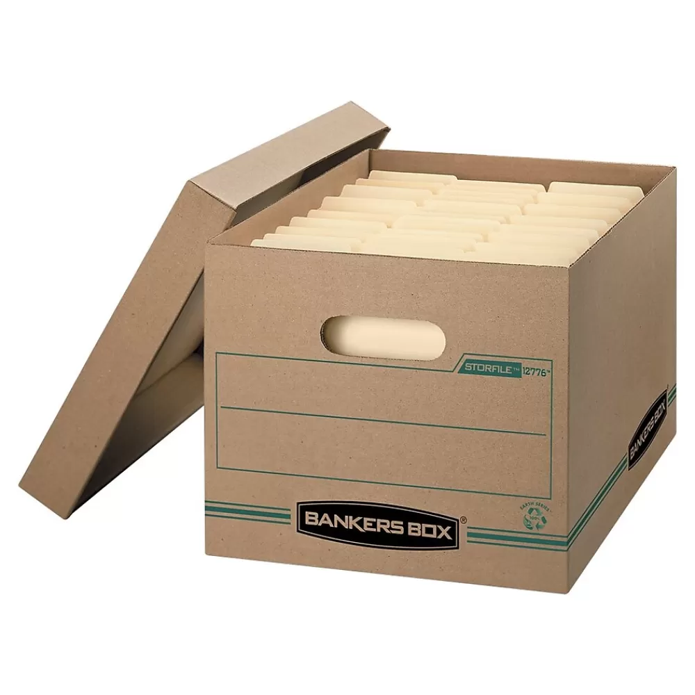 Bankers Box® File Storage<Bankers Box Stor/File 100% Recycled Corrugated File Storages Boxes, Lift-Off Lid, Letter/Legal Size, Brown, 12/Carton (1277601)