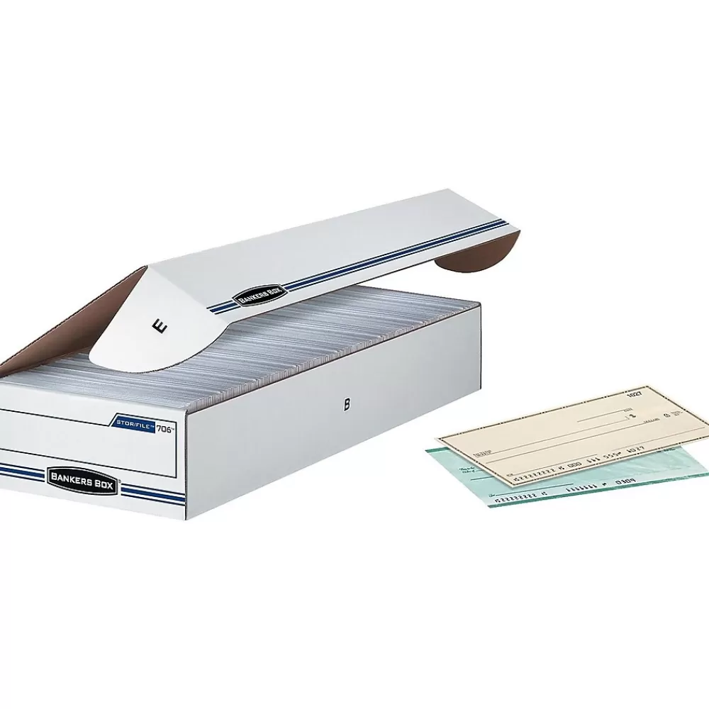 Bankers Box® File Storage<Bankers Box Stor/File Basic Duty Storage Boxes, Check Size, White/Blue, 12/Carton (00706)