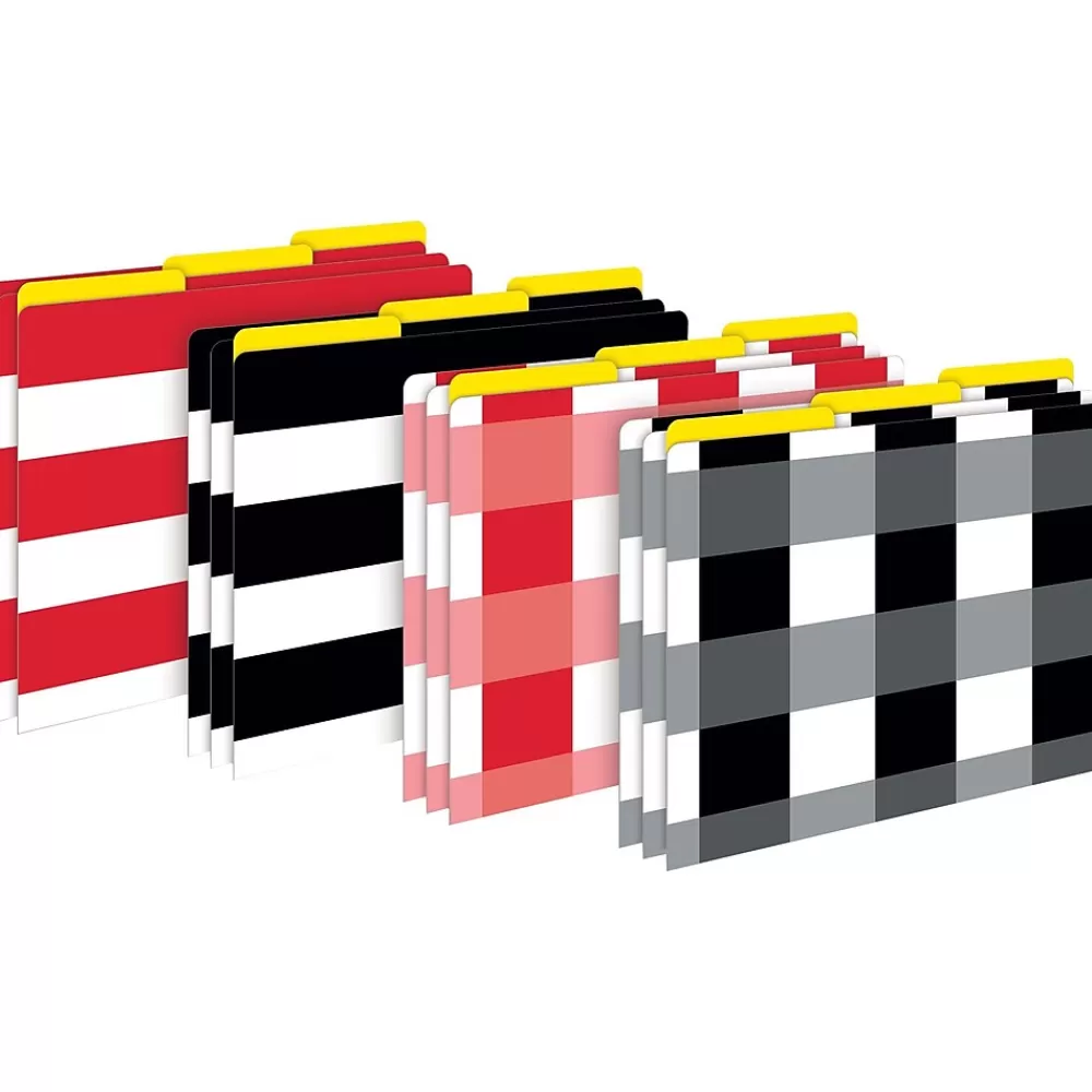 Barker Creek File Folders<Buffalo Plaid & Wide Stripes Fashion File Folders, 3-Tab, Letter Size, Assorted, 12/Pack (BC1341)