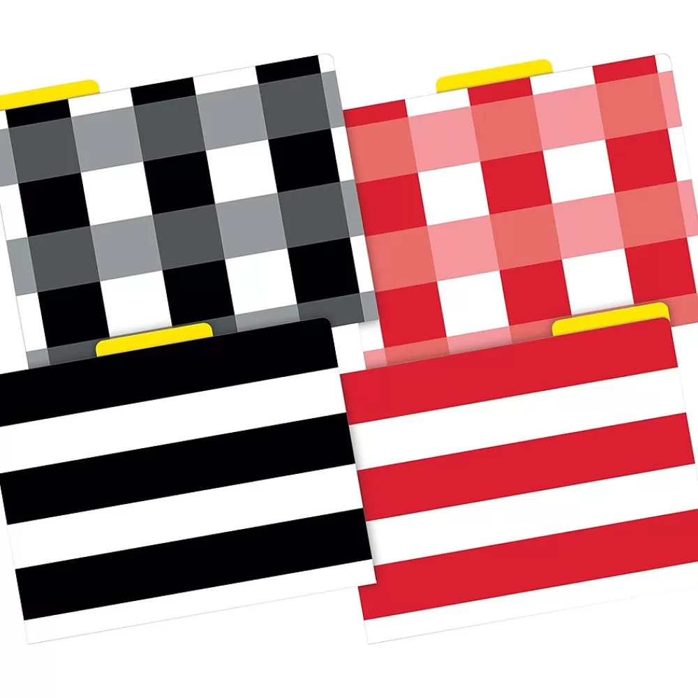 Barker Creek File Folders<Buffalo Plaid & Wide Stripes Fashion File Folders, 3-Tab, Letter Size, Assorted, 12/Pack (BC1341)