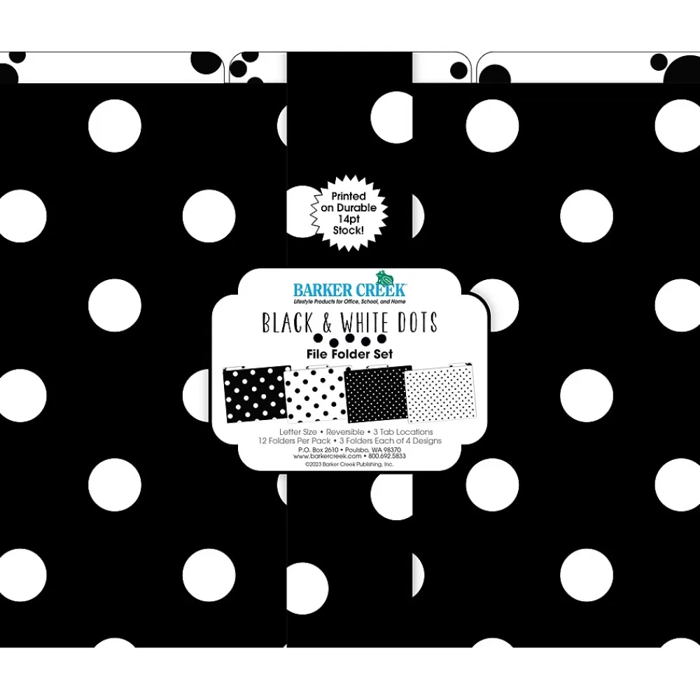 Barker Creek File Folders<File Folder Set, 1/3-Cut Tab, Letter Size, Black & White Dot, 12/Pack (2004)