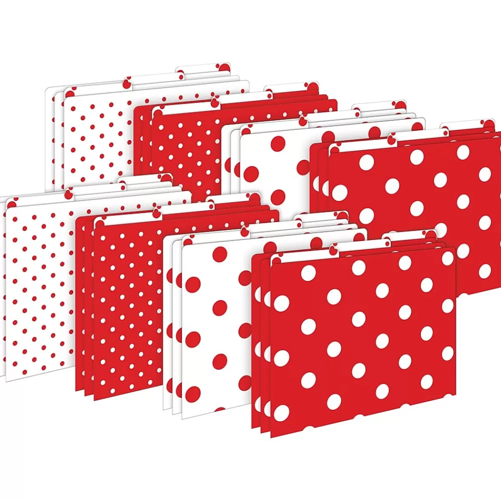 Barker Creek File Folders<File Folder Set, 1/3-Cut Tab, Letter Size, Red & White Dot, 24/Set (4392)