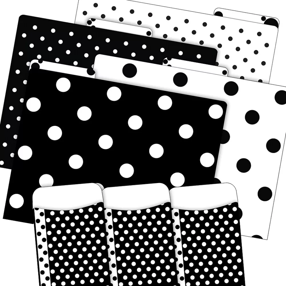 Barker Creek File Folders<Folder & Pocket Set, 1/3-Cut Tab, Letter Size, Black & White Dots, 42/Set (4417)