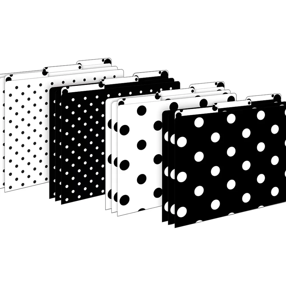 Barker Creek File Folders<Folder & Pocket Set, 1/3-Cut Tab, Letter Size, Black & White Dots, 42/Set (4417)