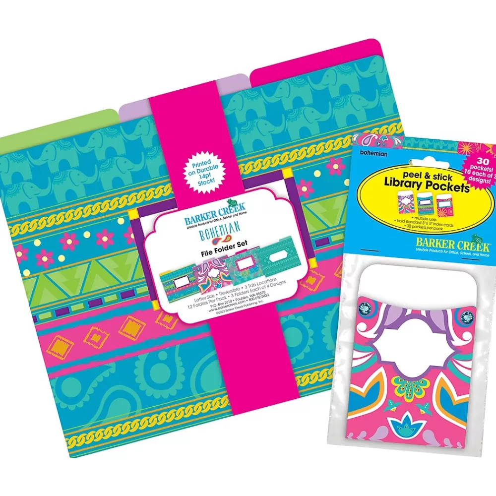 Barker Creek File Folders<Folder & Pocket Set, 1/3-Cut Tab, Letter Size, Bohemian, 42/Set (4410)