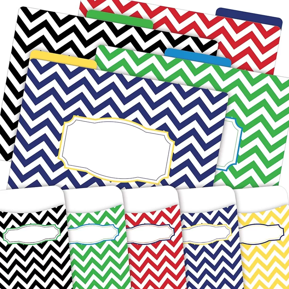 Barker Creek File Folders<Folder & Pocket Set, 1/3-Cut Tab, Letter Size, Chevron Nautical, 42/Set (4416)