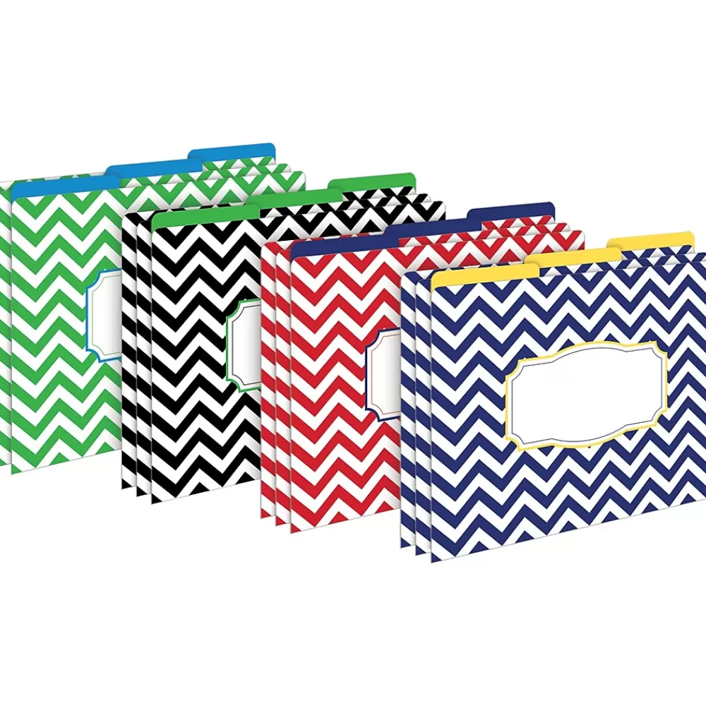 Barker Creek File Folders<Folder & Pocket Set, 1/3-Cut Tab, Letter Size, Chevron Nautical, 42/Set (4416)