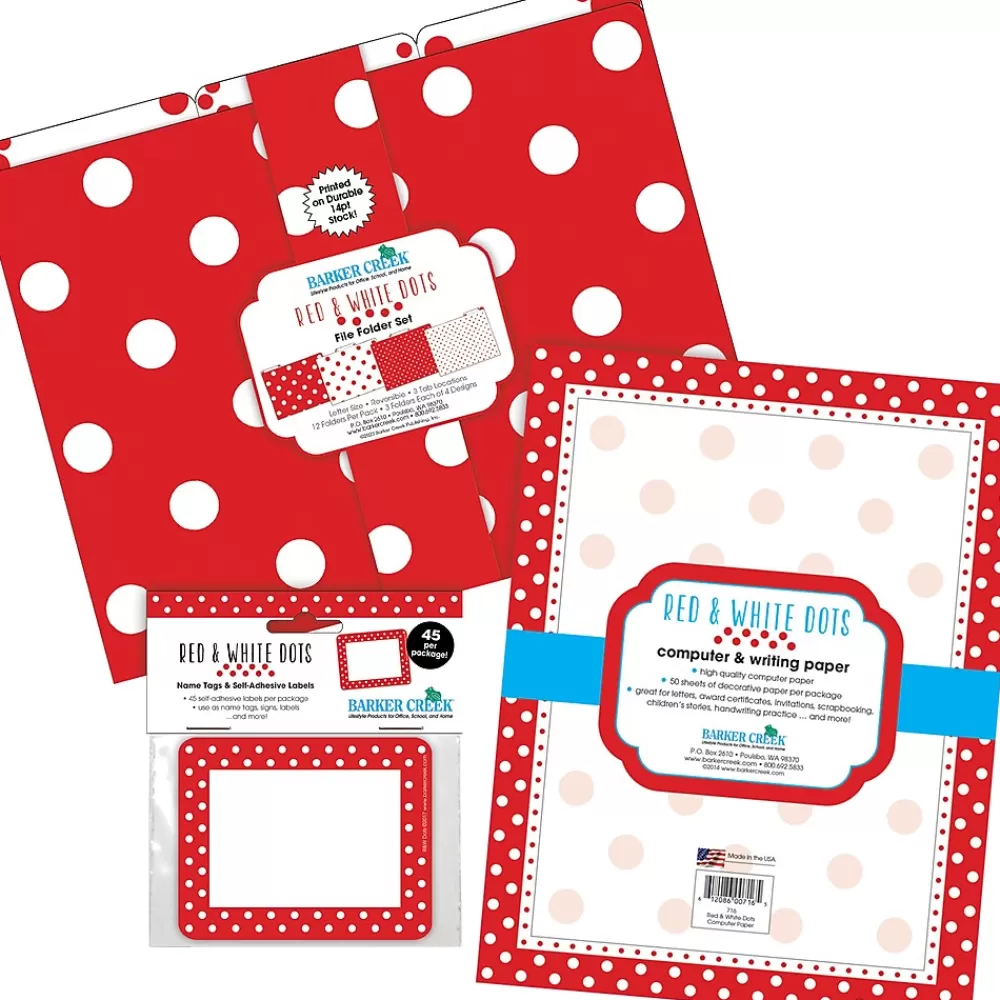 Barker Creek File Folders<Get Organized File Folder Set, 1/3-Cut Tab, Letter Size, Red & White Dot, 107/Set (159)