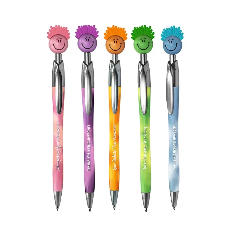 Baudville Pens<Tie-Dye Mood Retractable Pens, Black Ink, 5/Pack (94380)