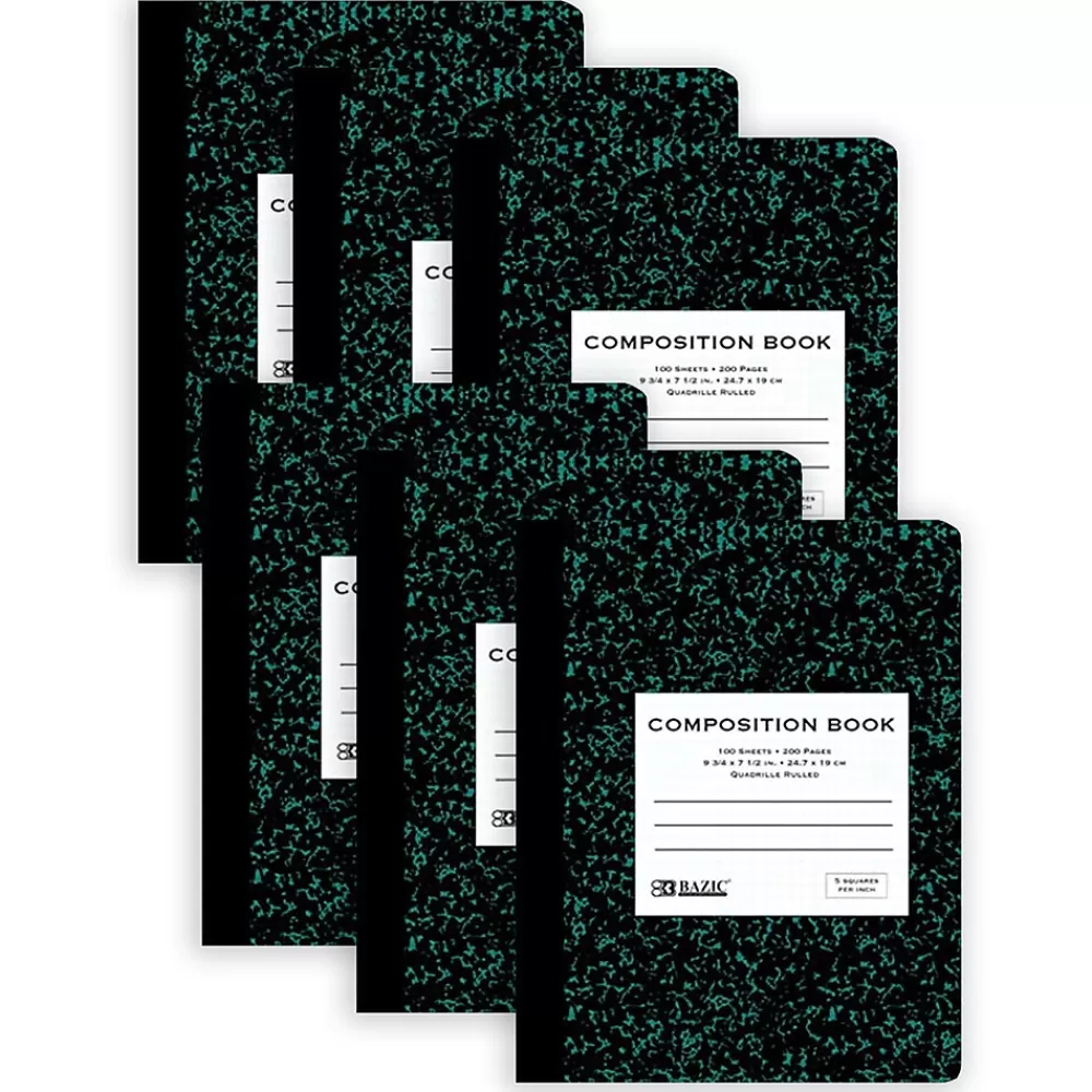 Bazic Composition Notebooks<1-Subject Composition Notebooks, Quad-Ruled, 100 Sheets, Multicolor, 6/Bundle (BAZ5052-6)